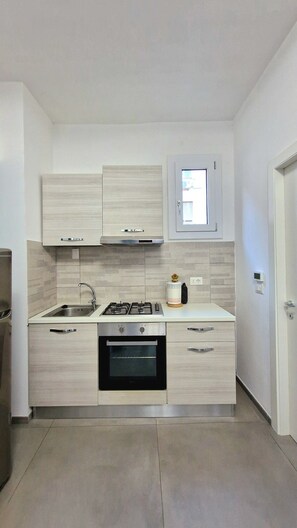 Fridge, oven, stovetop, coffee/tea maker