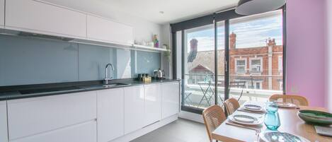 Fridge, microwave, oven, dishwasher