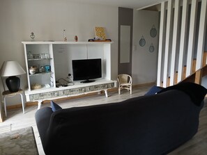 Télévision, lecteur de DVD, livres