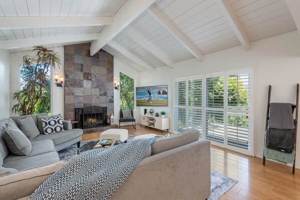 Smart TV, fireplace, video games, books