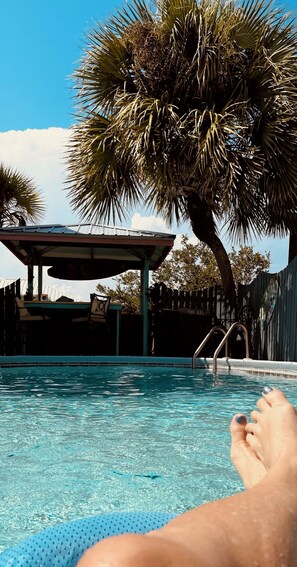 Outdoor pool, a heated pool - LuLu's Cottage on SGI: 4BR Cottage w/ Pool + Beach Access on Saint George Island (Saint George Island)