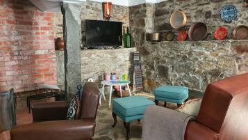 Smart TV, fireplace, DVD player, books