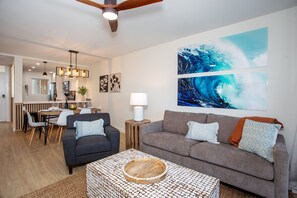 Luxury Condo, Multiple Beds, Ocean View, Beachfront | Living area - Oceanfront Modern & Elegant Vistas (Kihei)