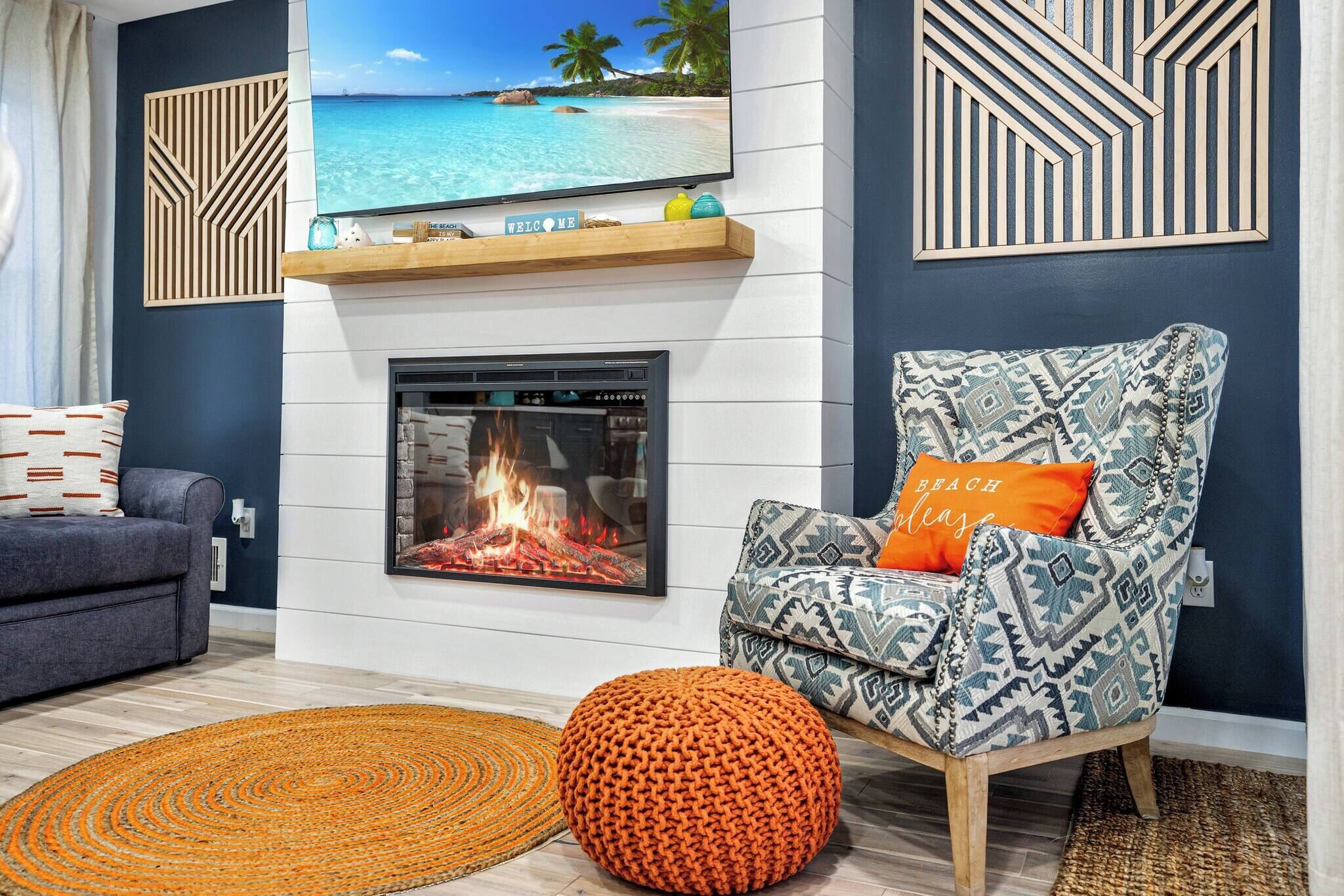 Télévision, cheminée