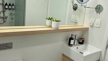 Eco-friendly toiletries, hair dryer, towels