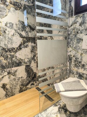 Chuveiro, chuveiro com efeito de chuva, secador de cabelo