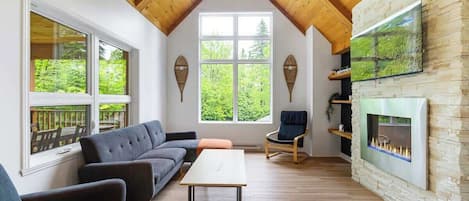 TV, fireplace, table football