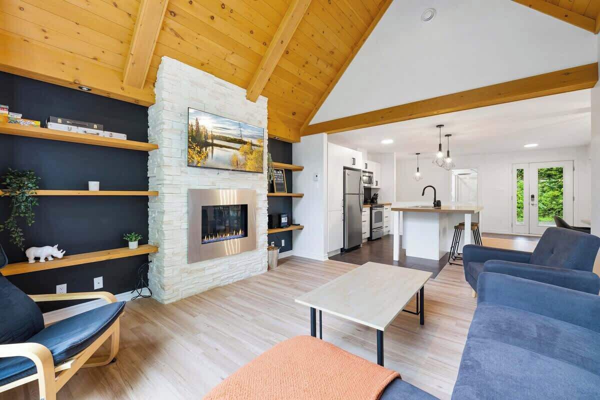 TV, fireplace, table football