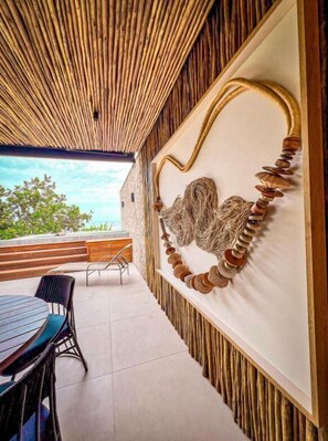 Comfort huis, uitzicht op het strand | Terras