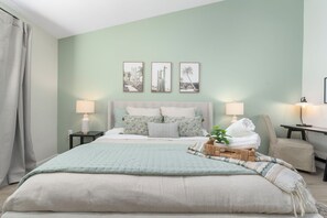 2 bedrooms, desk, iron/ironing board, travel crib