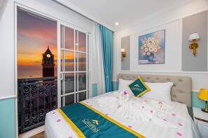 Deluxe tweepersoonskamer, uitzicht op zee | Lakens van Egyptisch katoen, luxe beddengoed