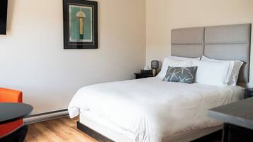 Desk, blackout curtains, soundproofing, iron/ironing board