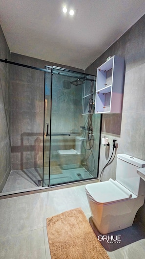 Douche, serviettes fournies, savon, papier de toilette