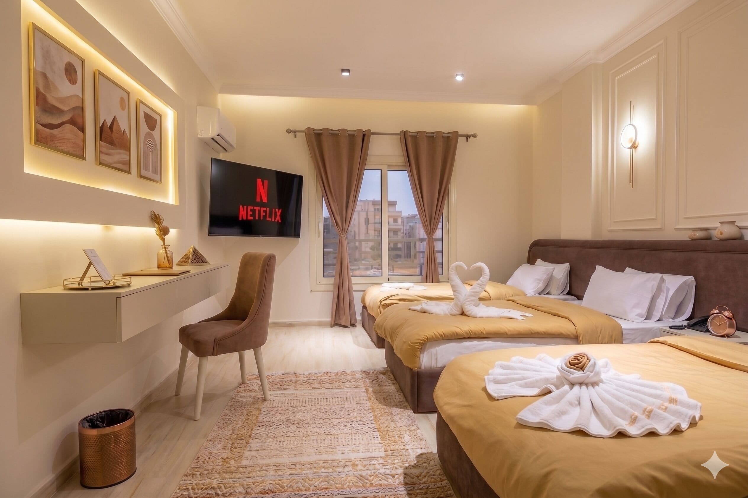 Hypo-allergenic bedding, desk, free WiFi, bed sheets