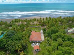 On the beach, sun loungers