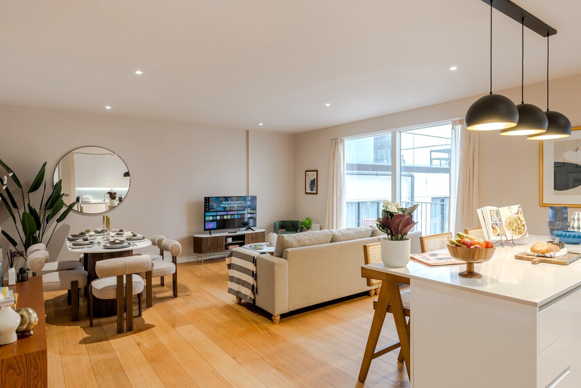 Superior Apartment, Balcony, City View | Living area | 50-inch Smart TV with digital channels