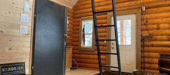 Log lofted rustic cabin in woods