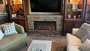 TV, fireplace, printers