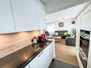 Fridge, microwave, oven, dishwasher