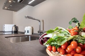 Fridge, microwave, oven, stovetop - The Tower Apartment in Center Town (Lucca)