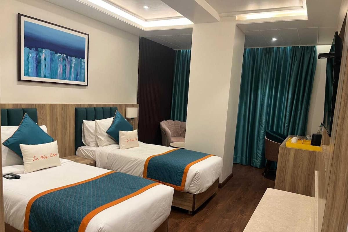 In-room safe, desk, laptop workspace, blackout curtains