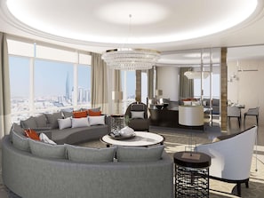 Suite royale, Plusieurs lits, vue sur la ville | Literie de qualitĂ©, coffre-fort, rideaux dâobscurcissement