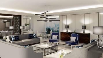 Ropa de cama de alta calidad y caja de seguridad en la habitación