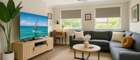 Smart TV, fireplace, video games, table football