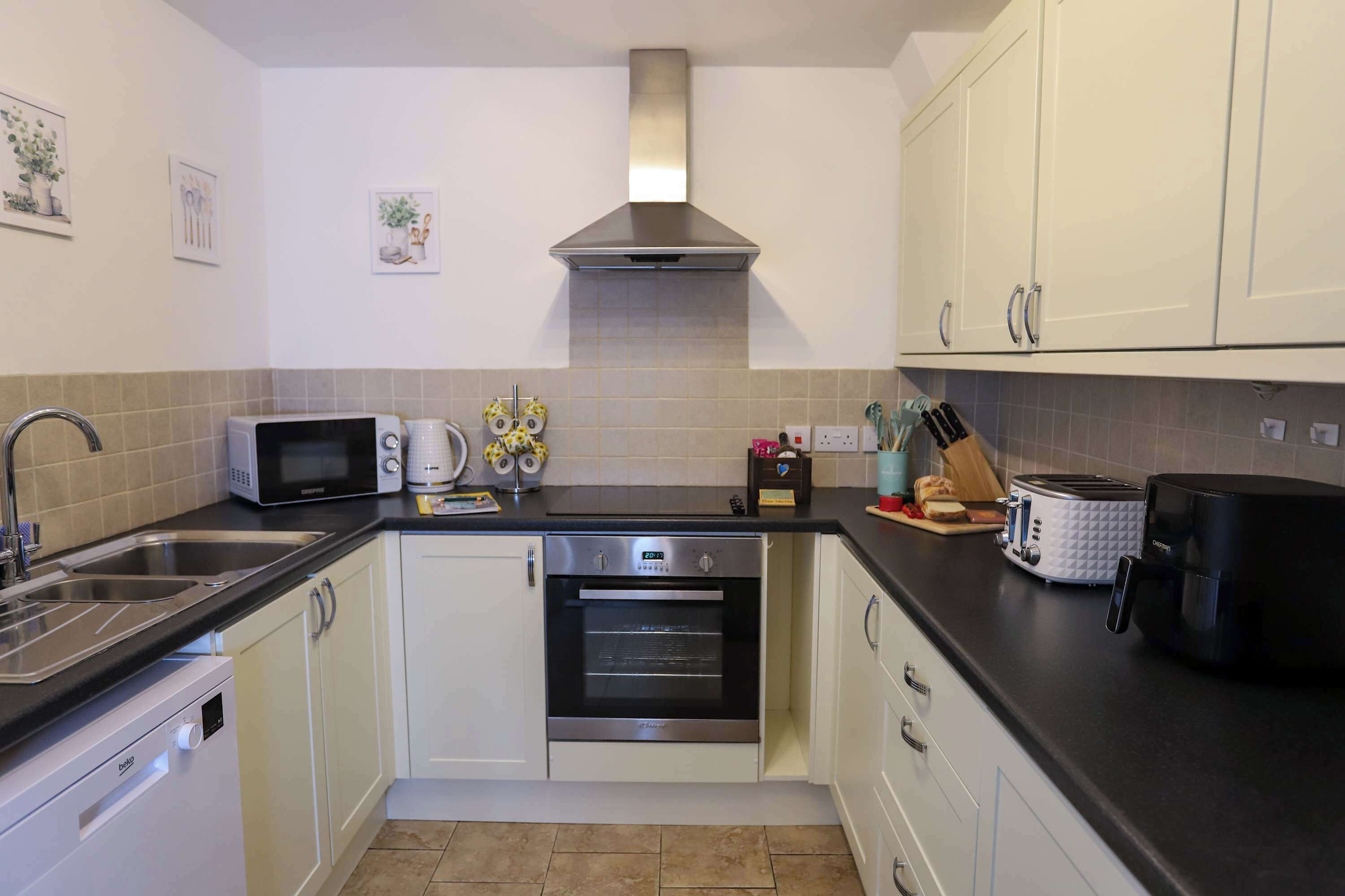 Fridge, microwave, oven, dishwasher