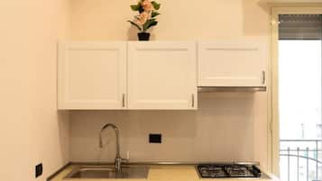 Deluxe Apartment, Balcony | Private kitchen | Full-sized fridge, oven, stovetop, espresso maker