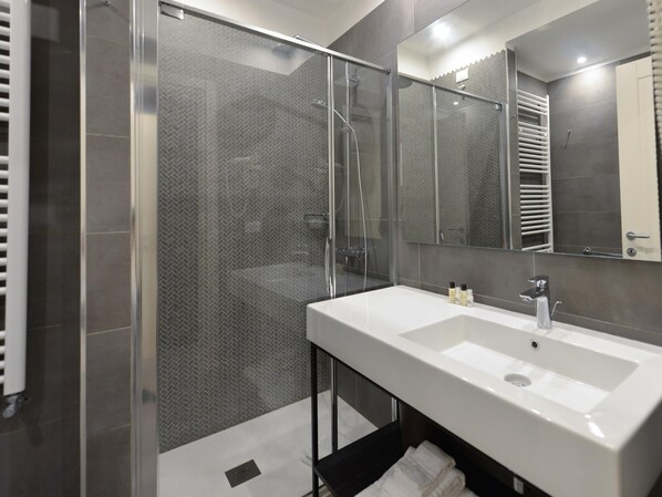 Dusche, Haartrockner, Bidet, Handtücher
