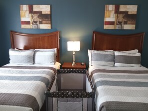 2 bedrooms, desk, iron/ironing board, travel crib