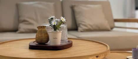 Deluxe Apartment, 1 Bedroom, Balcony, City View | Living area | 43-inch Smart TV with cable channels