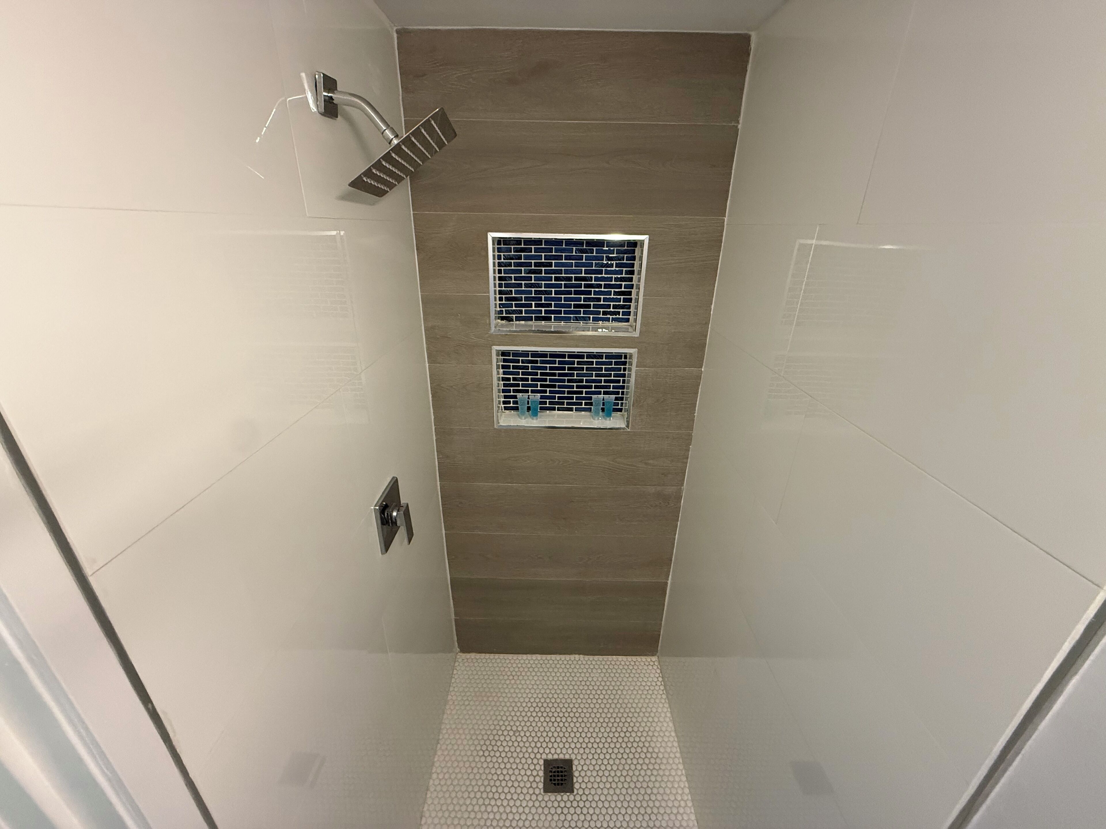 Shower, towels, soap, toilet paper