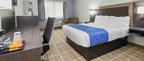 1 bedroom, desk, laptop workspace, iron/ironing board