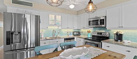 Fridge, microwave, oven, dishwasher