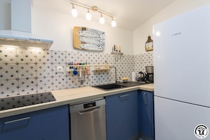 Fridge, microwave, dishwasher