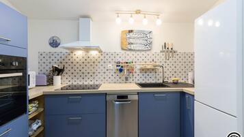 Fridge, microwave, dishwasher