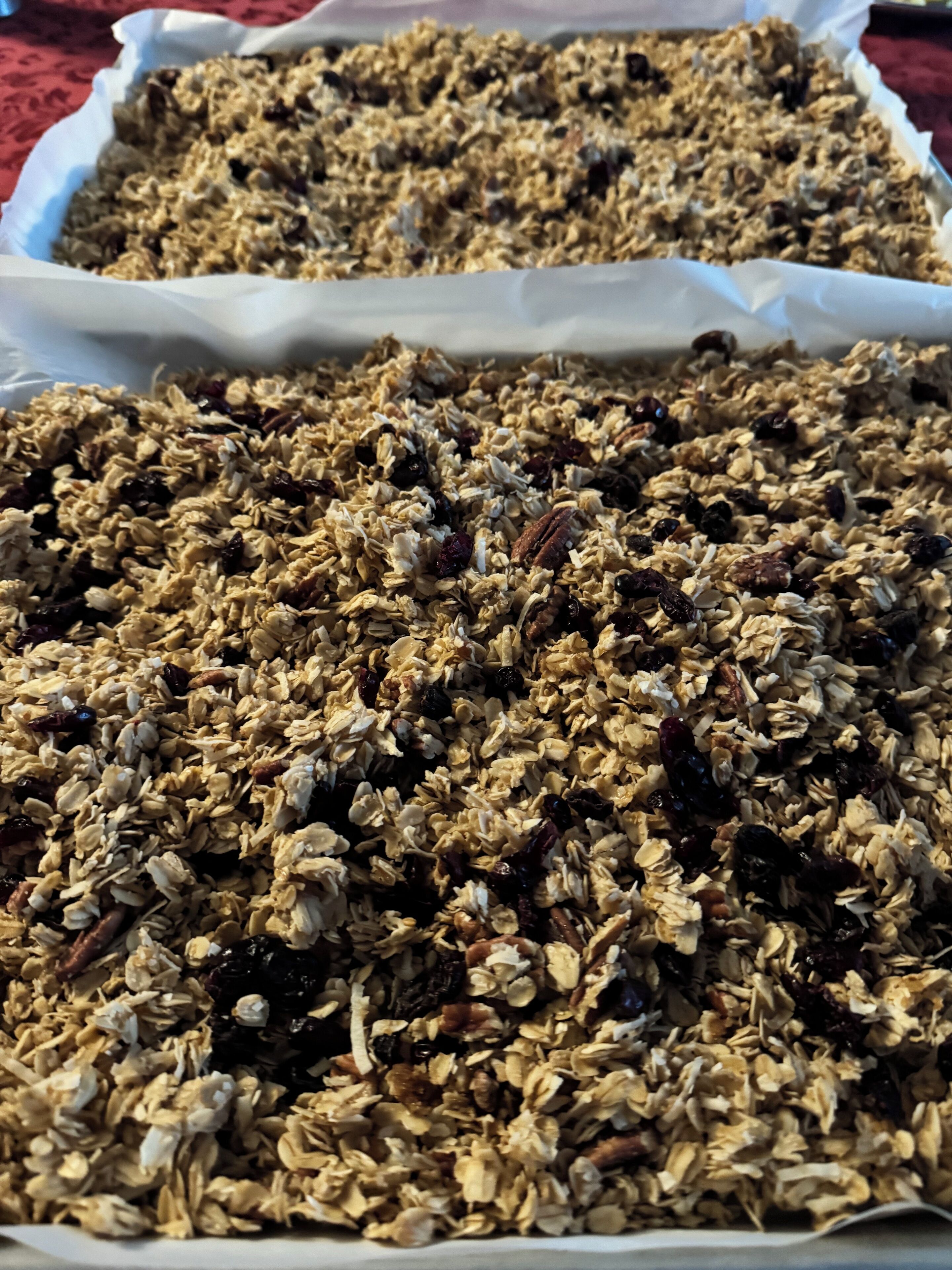 Bandejas de granola con pasas y nueces.