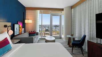 Room, 1 King Bed with Sofa bed, Balcony, Bay View (Corner) | Premium bedding, desk, laptop workspace, bed sheets