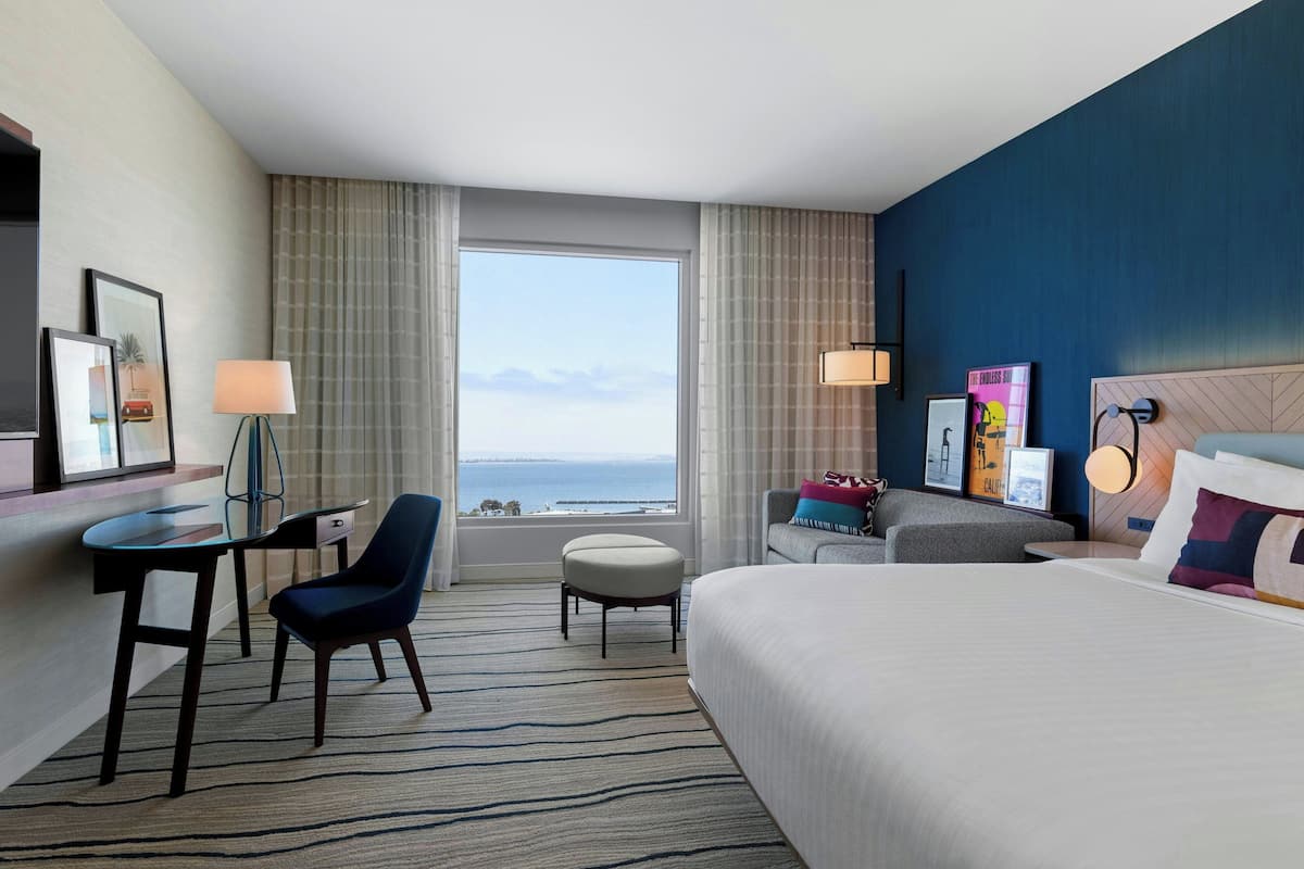 Premium bedding, desk, laptop workspace, bed sheets