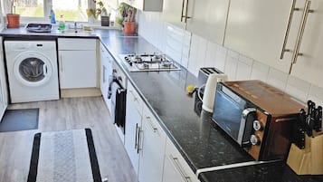 Fridge, microwave, oven, toaster