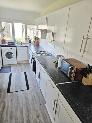 Fridge, microwave, oven, toaster