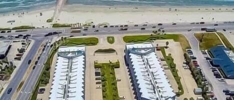 On the beach, sun-loungers, beach towels