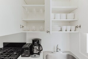 Fridge, microwave, oven, dishwasher