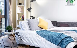 1 bedroom, desk, WiFi, bed sheets
