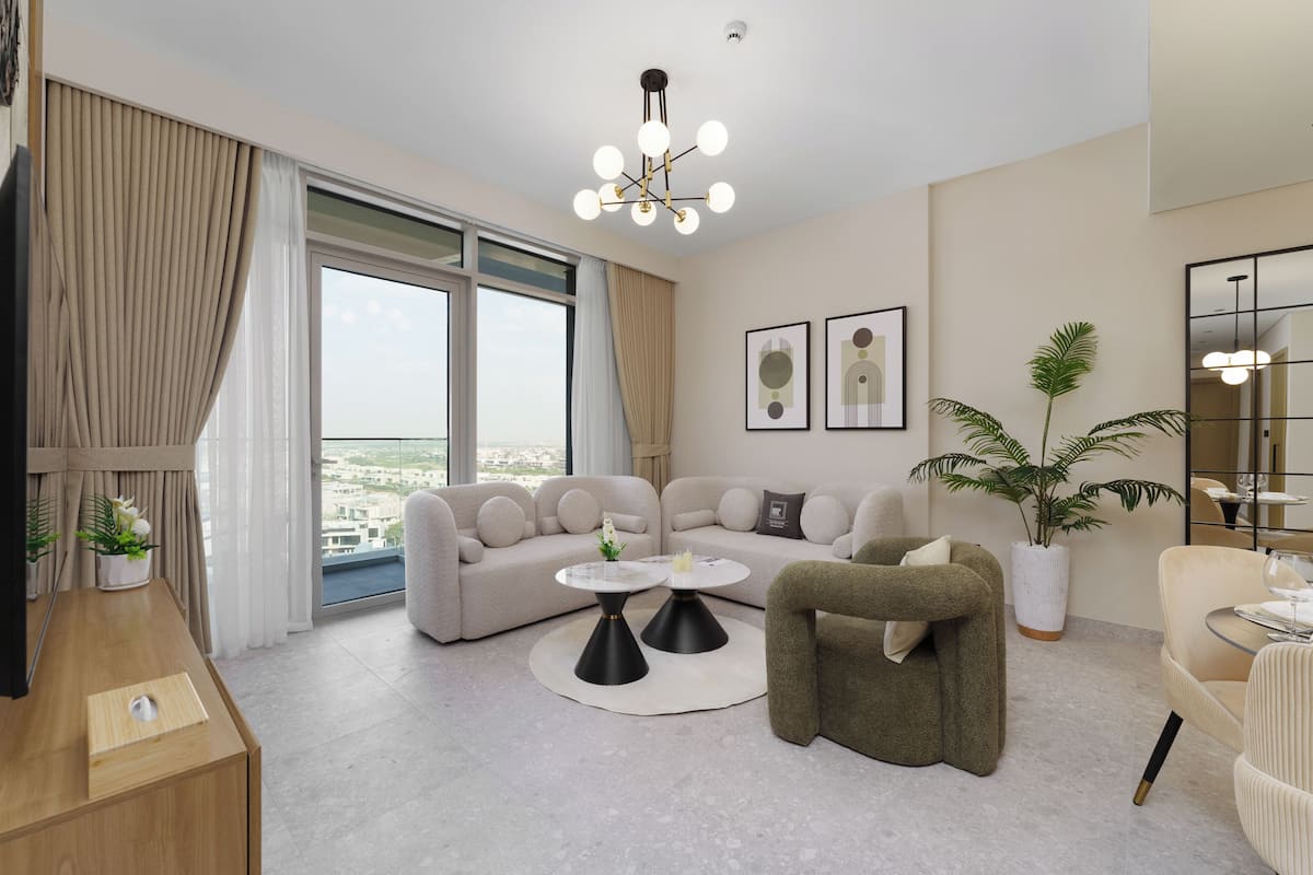 Leilighet – deluxe, 2 soverom, balkong | Oppholdsområde