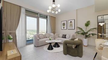 Deluxe-Apartment, 2 Schlafzimmer, Balkon | Wohnbereich