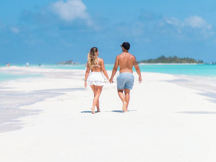 On the beach, white sand, beach shuttle, sun loungers