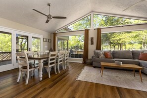 Smart TV, fireplace, foosball, table tennis